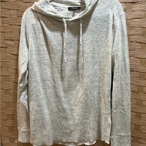 Vince Heather Gray Cotton Blend Hooded Sweater with Drawstring for Men Size L